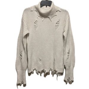 Women’s DEROTCHILD, Long Sleeves, Distressed, Turtleneck Sweater, Off-White, L